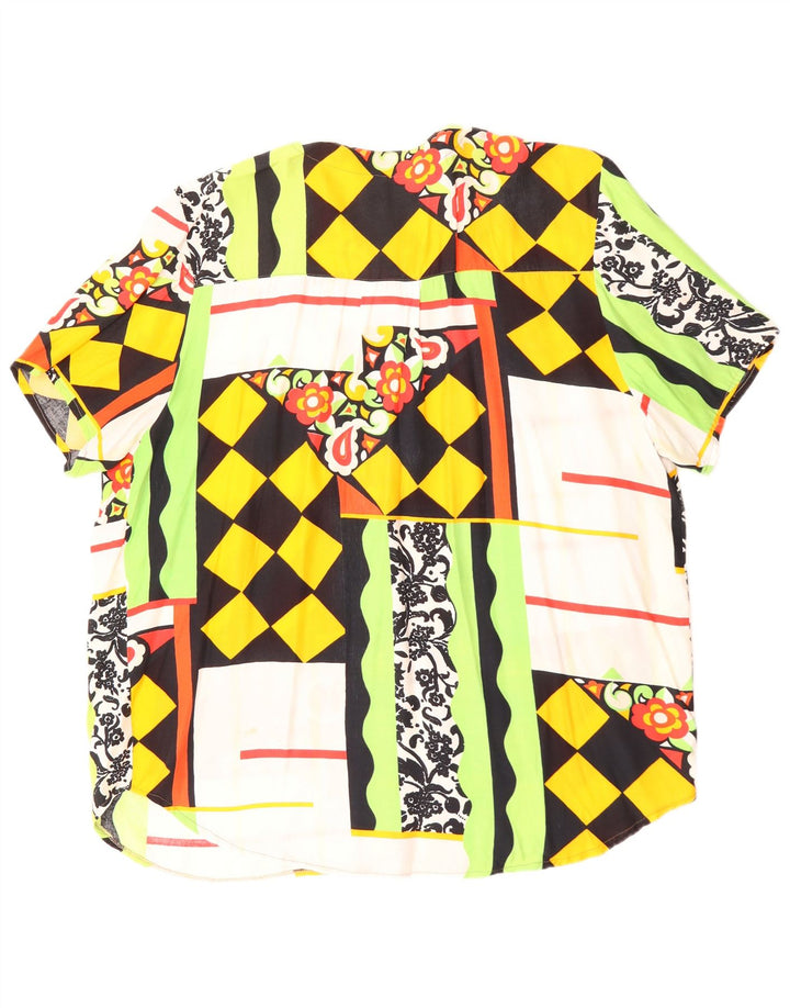 Bluză vintage cămașă cu mânecă scurtă pentru femei UK 20 2XL, multicoloră, patchwork