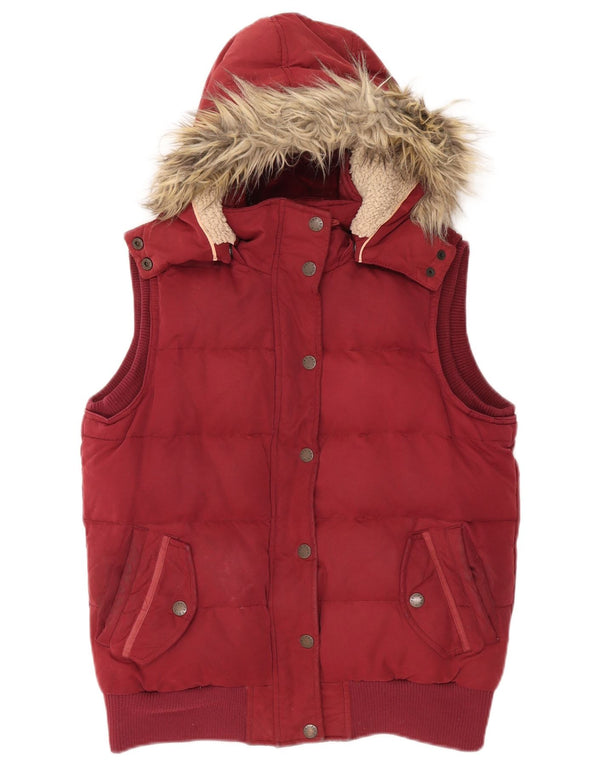 FAT FACE Gilet căptușit Sherpa cu glugă pentru femei UK 12 Medium Burgundy