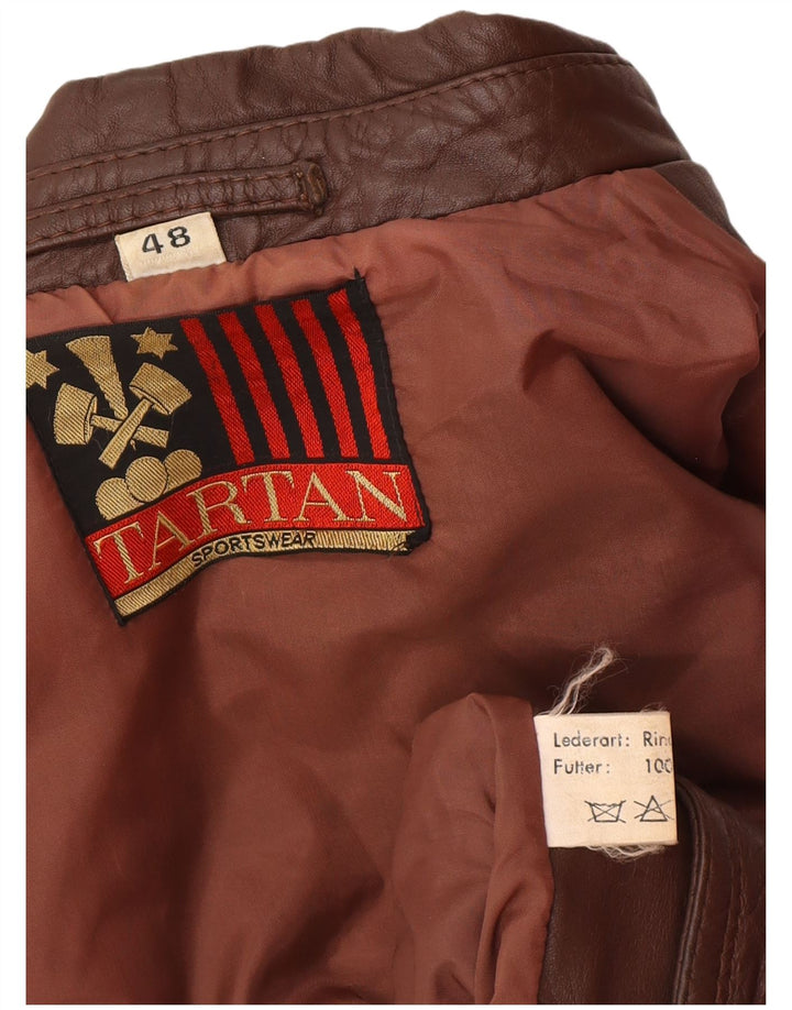 Jachetă militară din piele pentru bărbați din tartan IT 48 din piele maro medie