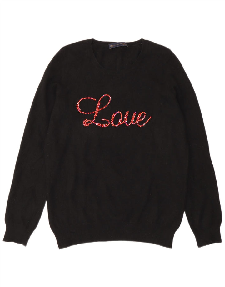 Marks & Spencer Pulover cu decolteu rotund cu grafic pentru femei UK 14 Large Negru