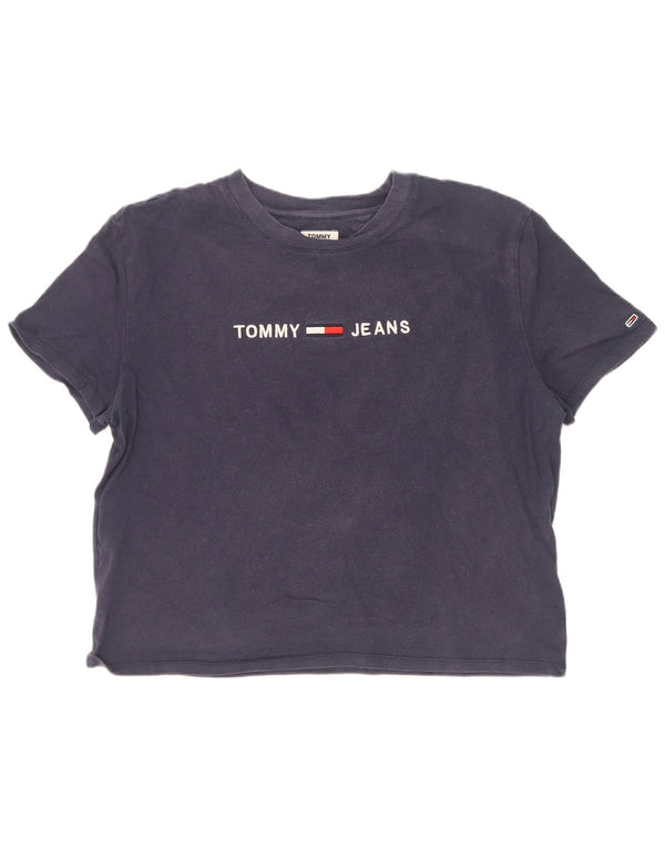 Tricou cu grafic crop Tommy Hilfiger pentru femei, UK 18 XL, bumbac bleumarin