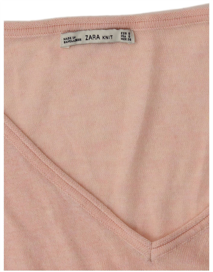 Pulover pentru femei cu decolteu în V Zara UK 10 Mic roz