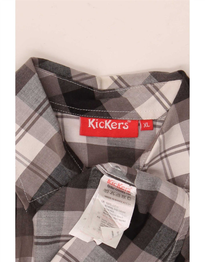 Cămașă cu mânecă scurtă Kickers pentru bărbați XL, bumbac cu carouri gri