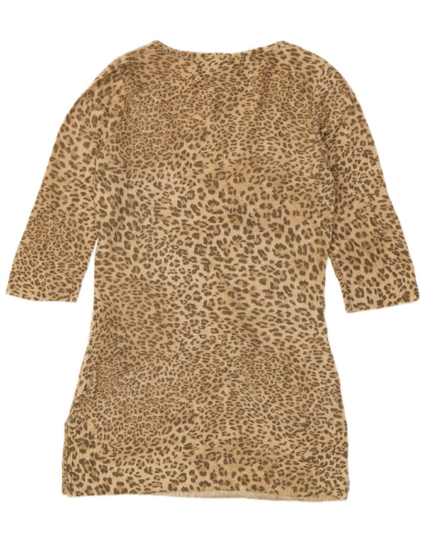 Pulover pentru femei Topshop cu decolteu în V UK 8 mic bej cu imprimeu animal