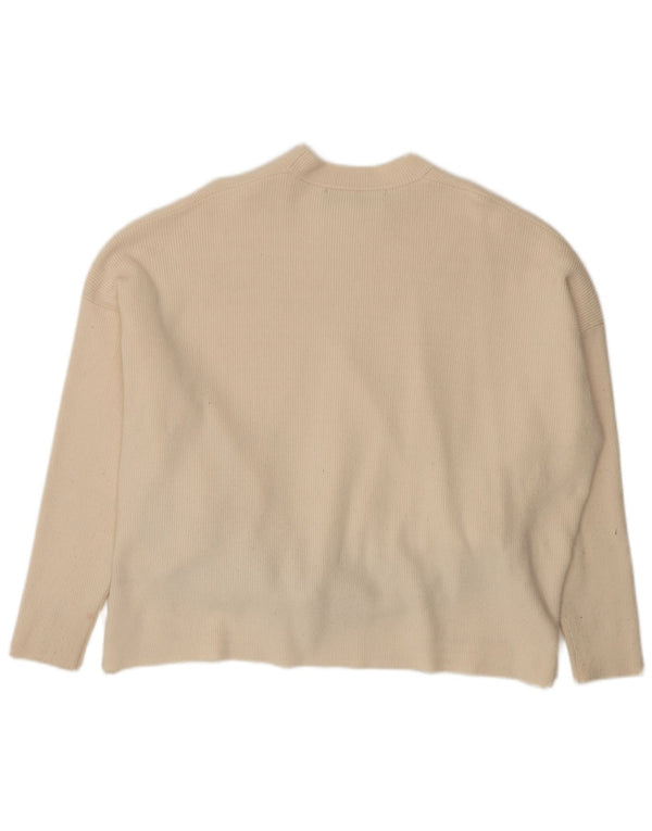 Pulover supradimensionat pentru femei Zara, cu gât crew, UK 10, mic, alb, viscoză