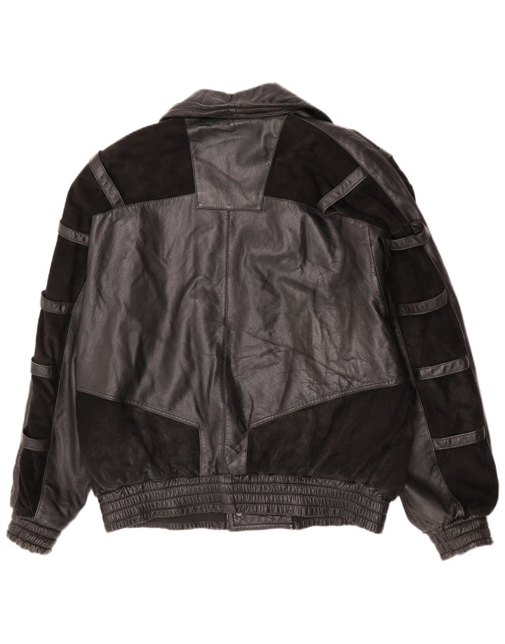 Jachetă Bomber din piele vintage pentru bărbați UK 40 Large Black