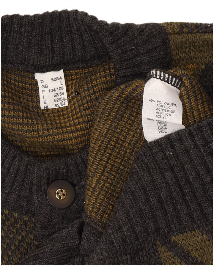 Cardigan vintage pentru bărbați, mare, gri, geometric, poliacrilic