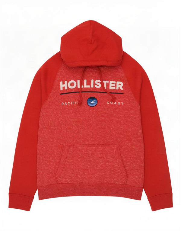 Pulover Hollister pentru bărbați cu glugă grafică, bumbac roșu mijlociu