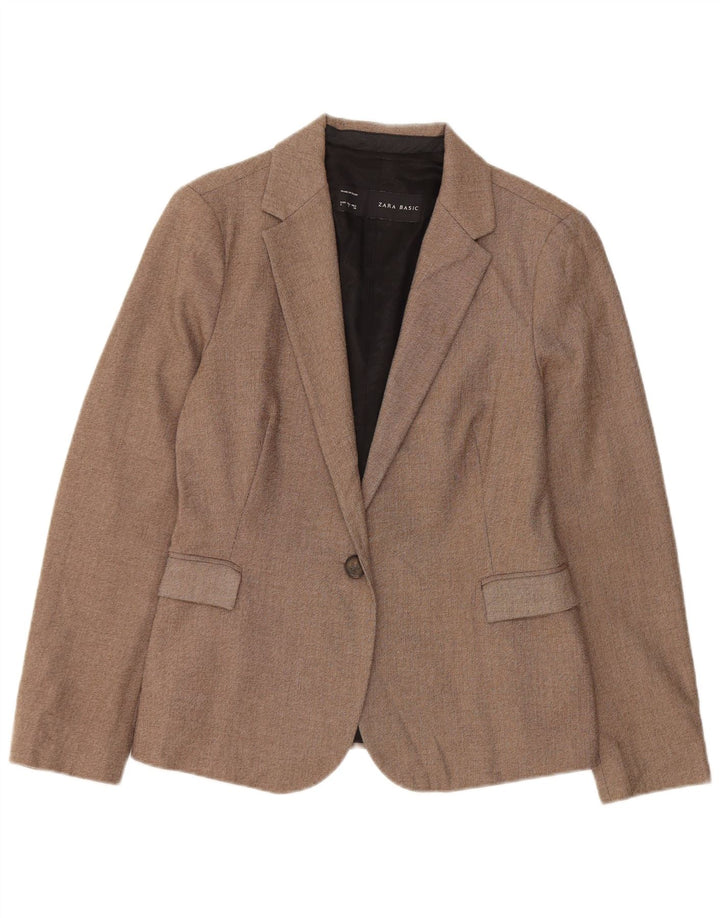 Blazer pentru femei Zara cu 1 nasture UK 14 Poliester maro mare