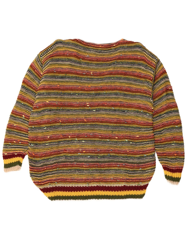 Pulover vintage pentru femei cu decolteu în V UK 16 mare, multicolore, cu dungi