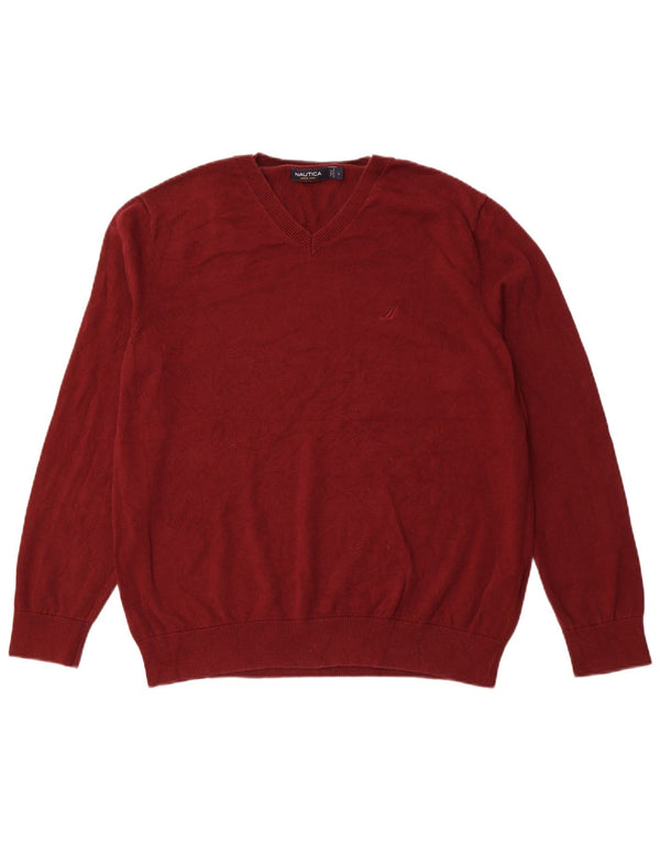 NAUTICA Pulover cu decolteu în V pentru bărbați, bumbac mare maro