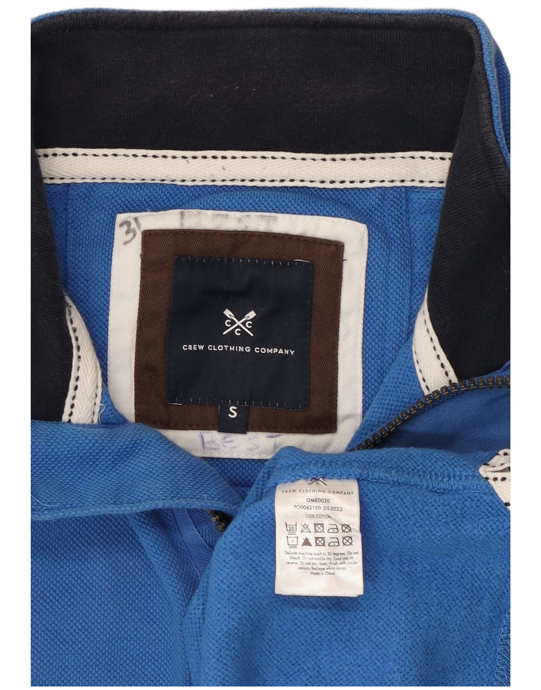 Crew Clothing Hanorac pentru bărbați, cu fermoar și gât, Jumper mic, albastru, bumbac