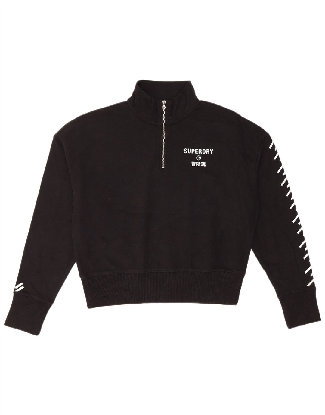 Pulover Superdry pentru femei Crop Graphic, cu fermoar și gât, UK 12 Medium Negru