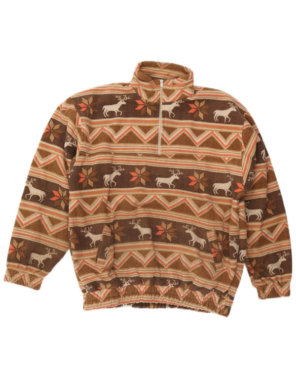 Jumper vintage pentru bărbați, cu fermoar, cu lână, maro, cu imprimeu animal