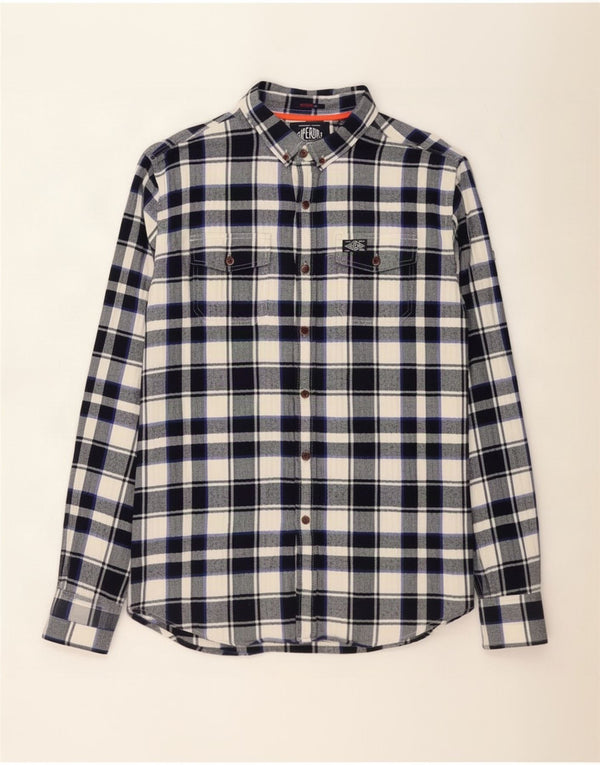 Cămașă de flanel pentru bărbați Superdry XL, bumbac cu carouri bleumarin