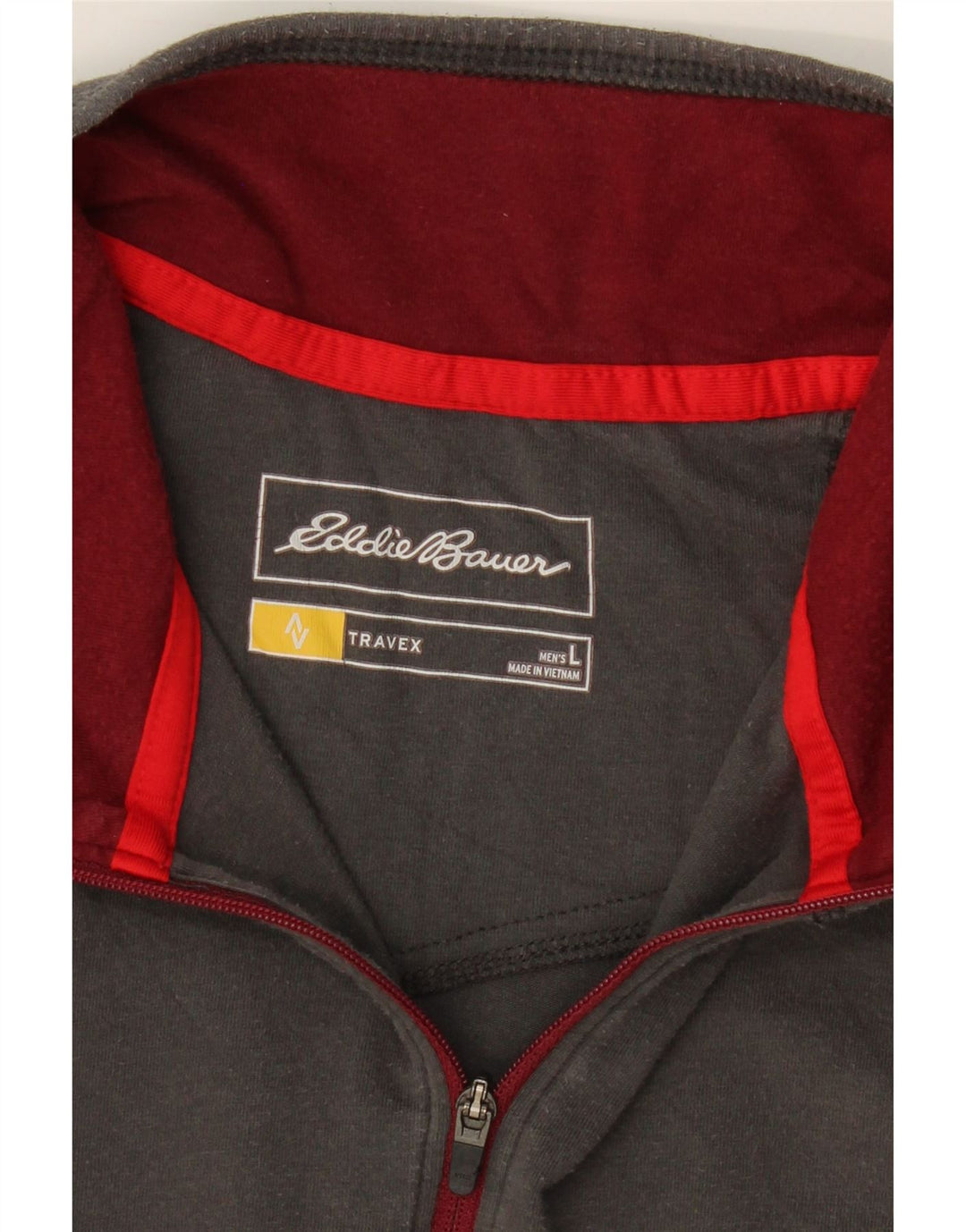 EDDIE BAUER Mens Zip Neck Pullover Tracksuit Top Large Red Colourblock Vintage Eddie Bauer and Second-Hand Eddie Bauer from Messina Hembry 