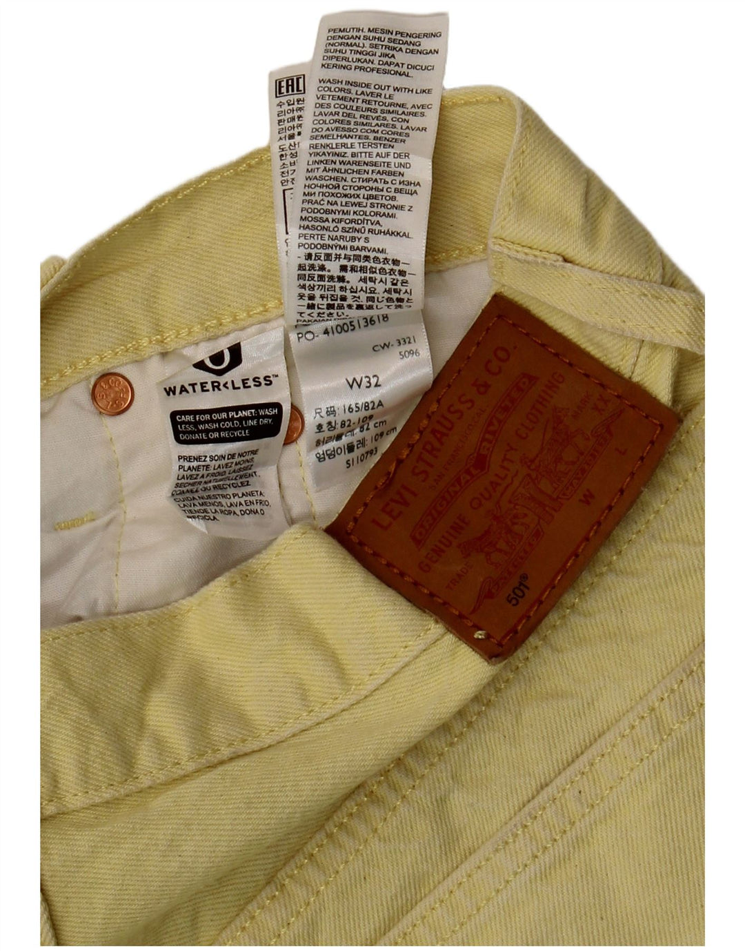 Pantaloni scurți din blugi 501 pentru femei LEVI'S W32, bumbac galben mare