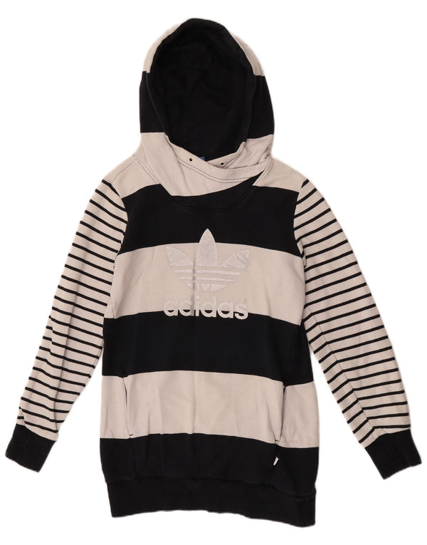 Adidas Womens Longline Graphic Hoodie Jumper UK 10 Small White Striped