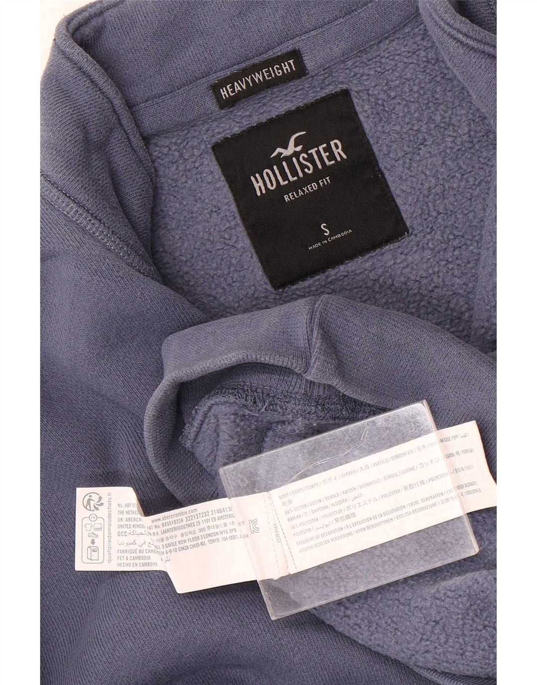 Pulover Hollister pentru bărbați, cu fermoar, cu gât, bumbac mic, albastru