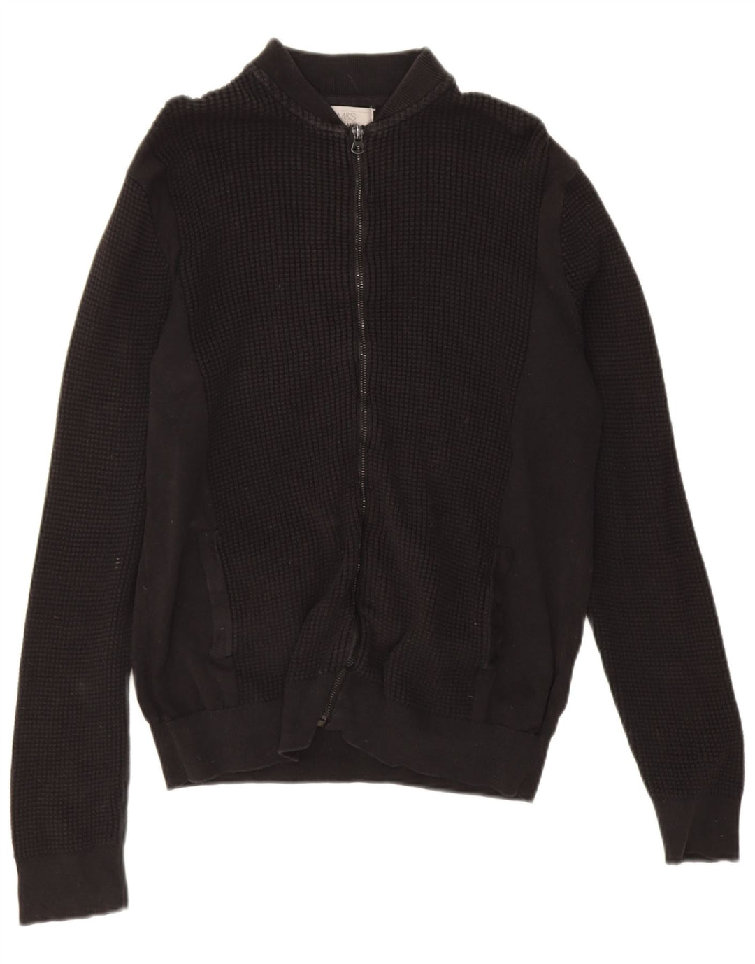 Pulover cardigan pentru bărbați Marks & Spencer, bumbac mediu negru, cu ajustare normală