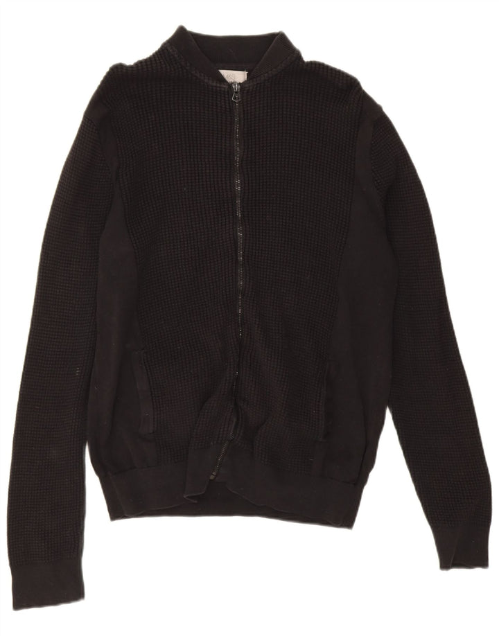 Pulover cardigan pentru bărbați Marks & Spencer, bumbac mediu negru, cu ajustare normală