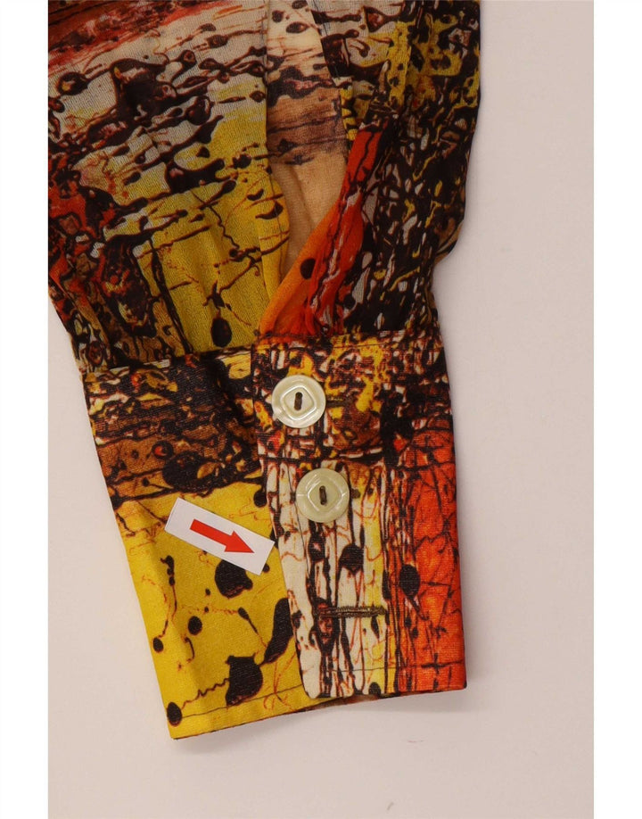 Bluză de cămașă cu model abstract pentru femei vintage UK 12 Medium Multicolor