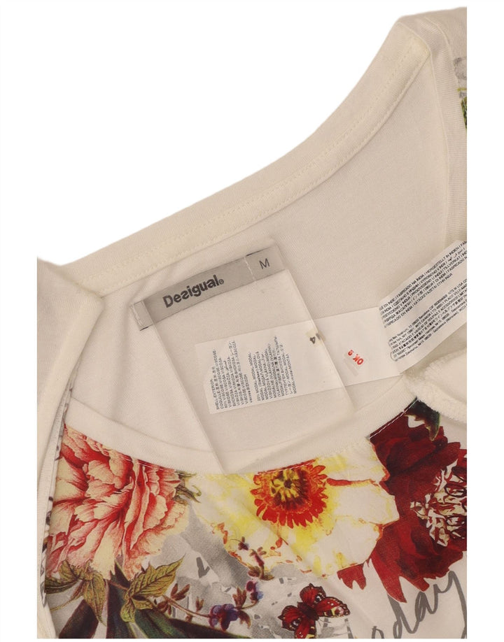 Top cu tunică grafică Desigual pentru femei UK 12 Medium White Floral Viscose