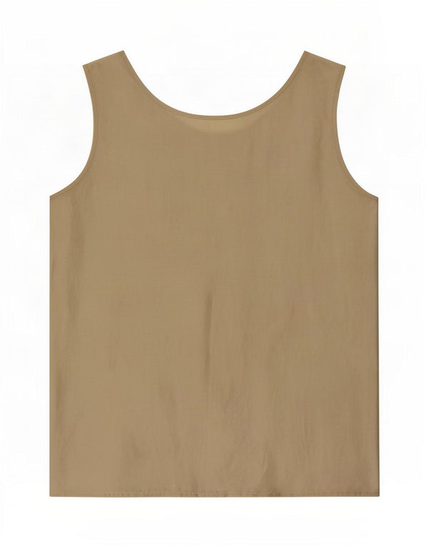 Bluză fără mâneci Vintage pentru femei UK 14 Medium Khaki Silk