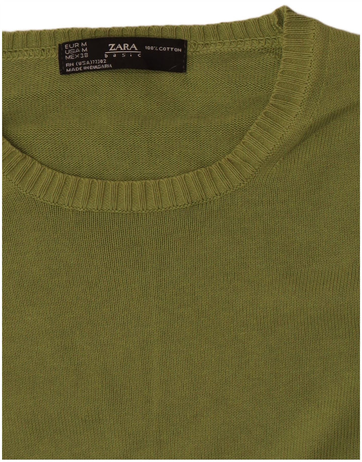 Pulover pentru bărbați Zara, cu gât crew, bumbac verde mediu
