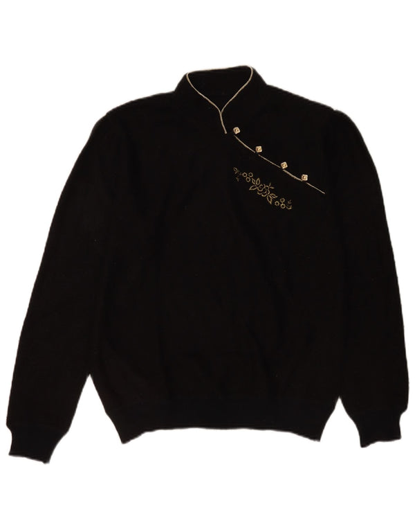 Pulover vintage cu gât țestoasă pentru femei UK 14 Medium Black Floral