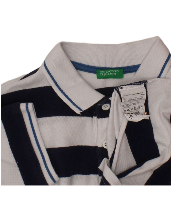BENETTON Tricou Polo Băieți 10-11 Ani XL Bleumarin Bumbac cu dungi