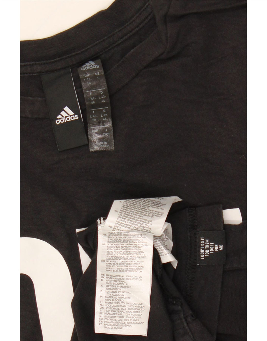 Tricou crop grafic ADIDAS pentru femei, Marea Britanie 16/18, bumbac negru mare