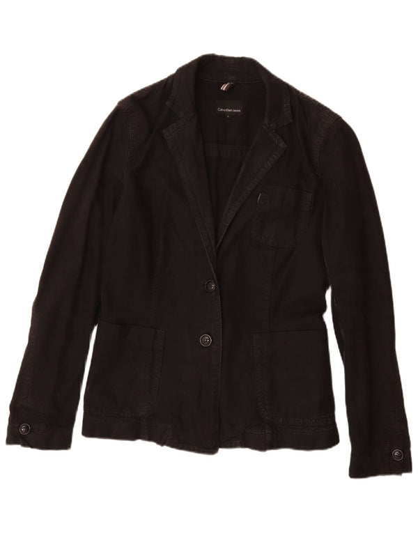Calvin Klein Jeans Jachetă Blazer pentru femei cu 2 nasturi UK 14, mare, negru, bumbac