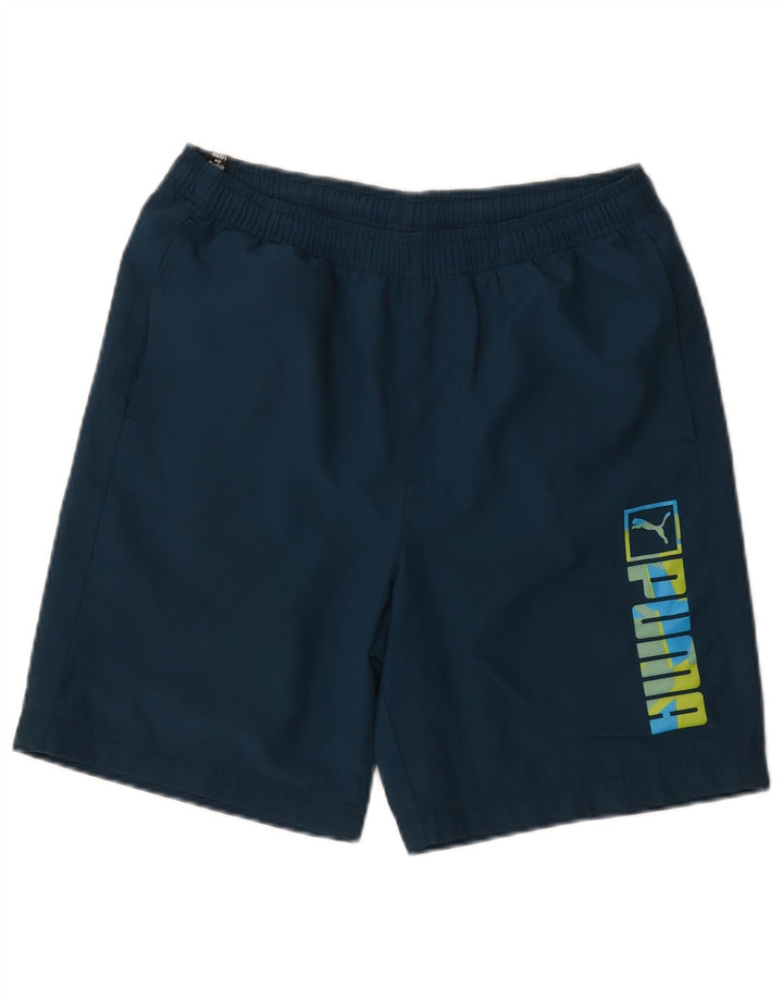 Pantaloni scurti sport grafic Puma pentru bărbați, poliester mici, albastru