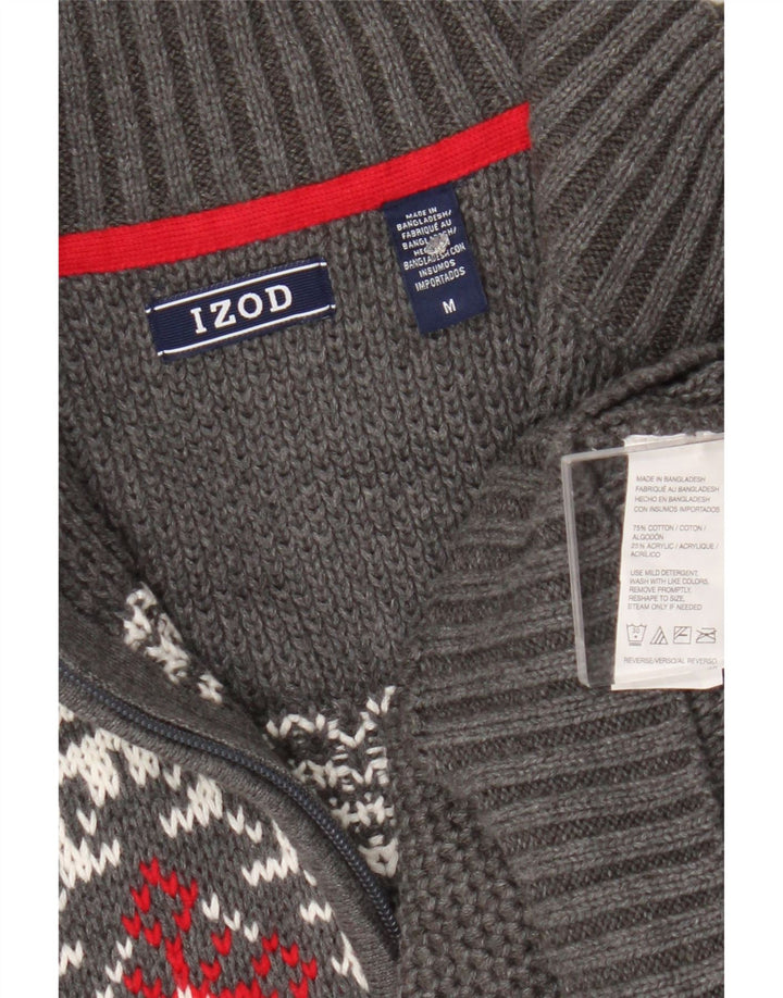 Pulover Izod pentru bărbați, cu fermoar și gât, din bumbac Fair Isle, gri mediu