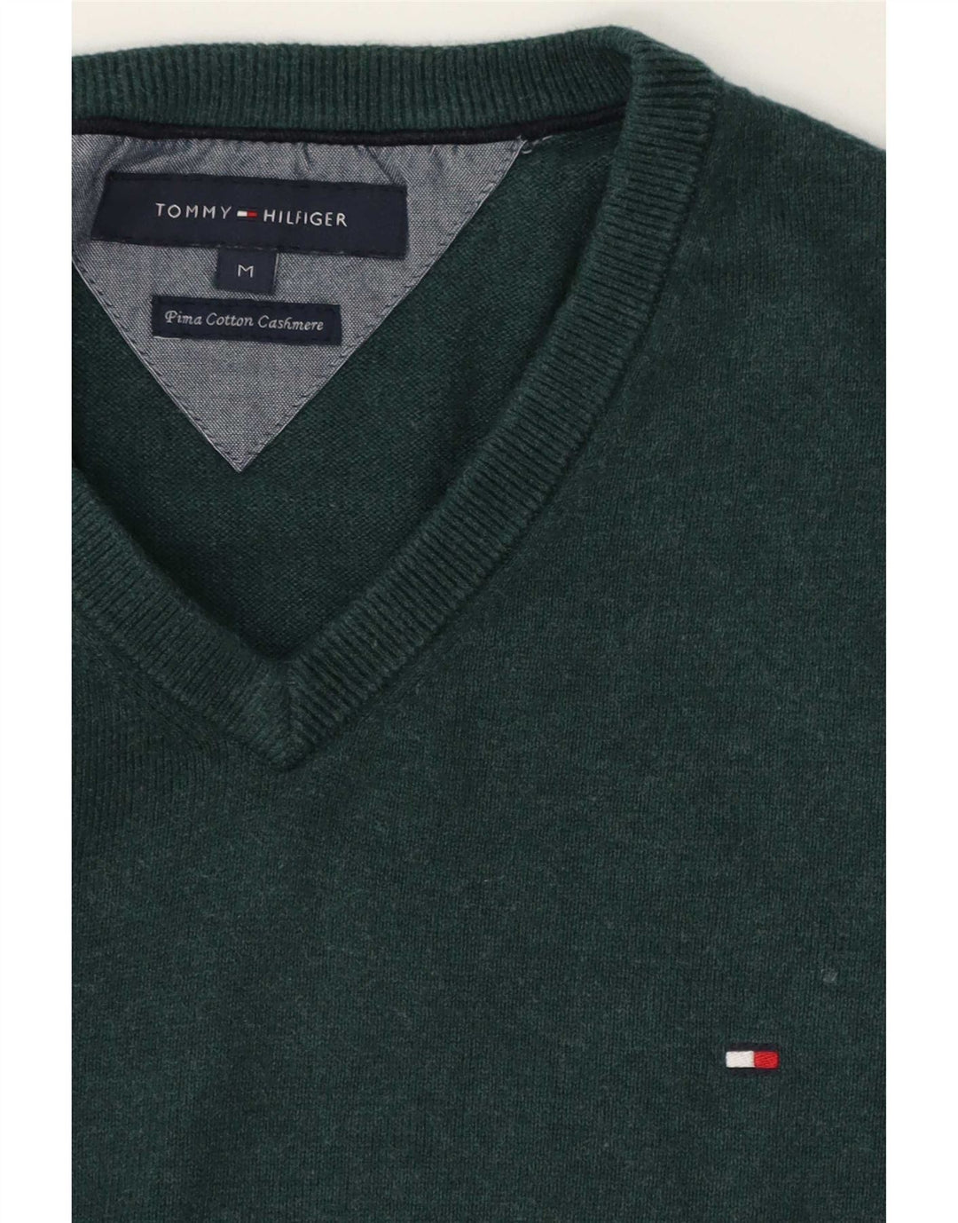 Pulover Tommy Hilfiger pentru bărbați, cu decolteu în V, bumbac verde mediu