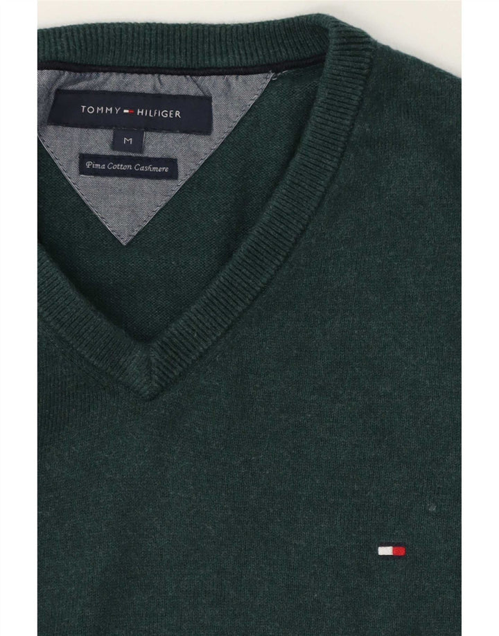Pulover Tommy Hilfiger pentru bărbați, cu decolteu în V, bumbac verde mediu