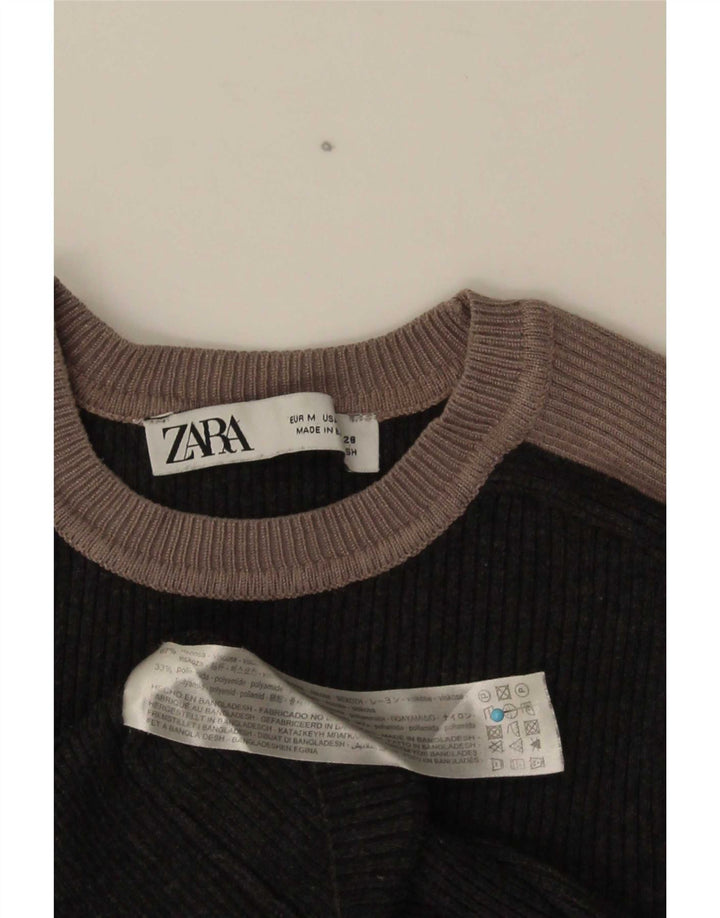 Crop Top pentru femei Zara cu mânecă lungă UK 12 Medium Gri Colorblock Viscose