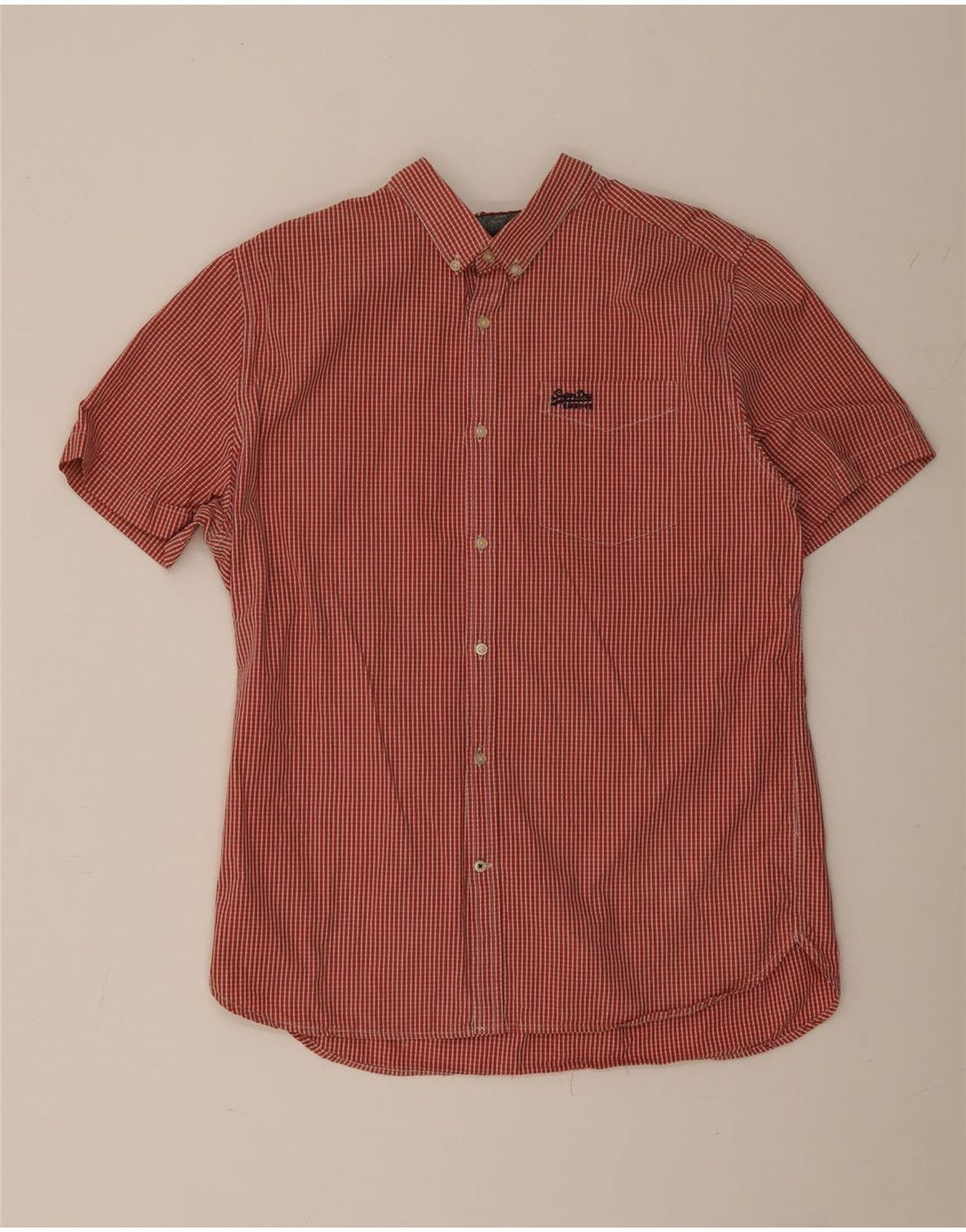 Cămașă cu mânecă scurtă pentru bărbați SUPERDRY 2XL, bumbac vichy roșu