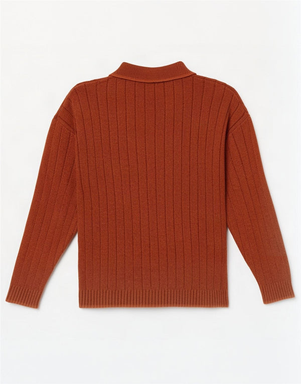 Pulover vintage pentru bărbați cu gât polo XL bumbac portocaliu
