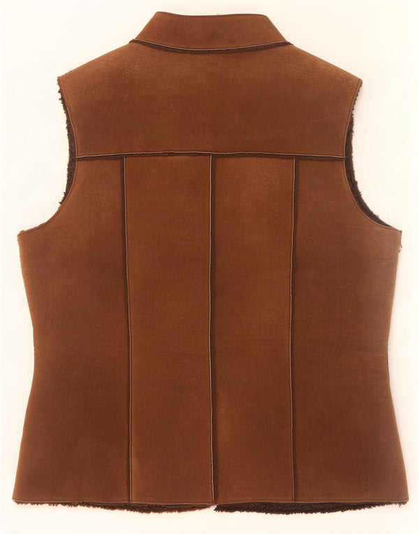Modern Classics Gilet Sherpa din piele intoarsa pentru femei UK 14 Large Brown Leather