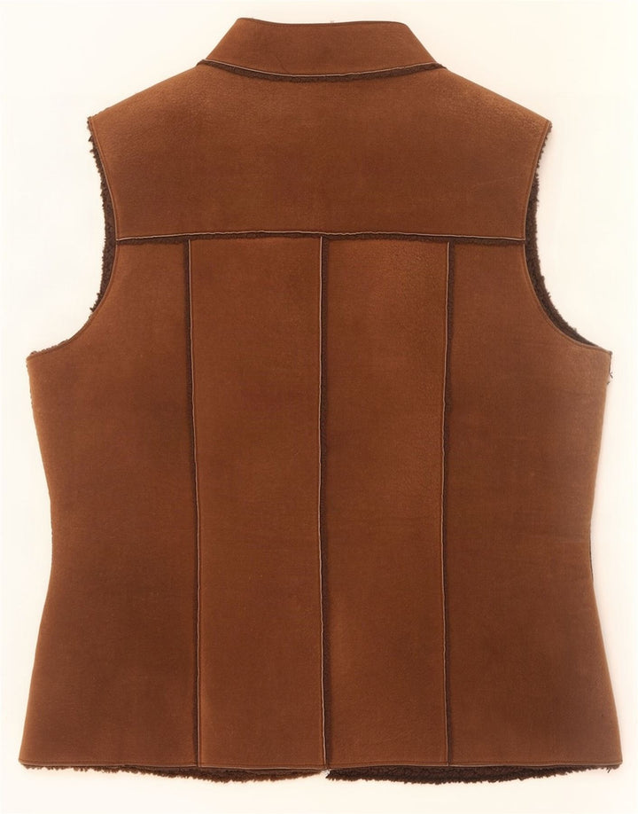 Modern Classics Gilet Sherpa din piele intoarsa pentru femei UK 14 Large Brown Leather