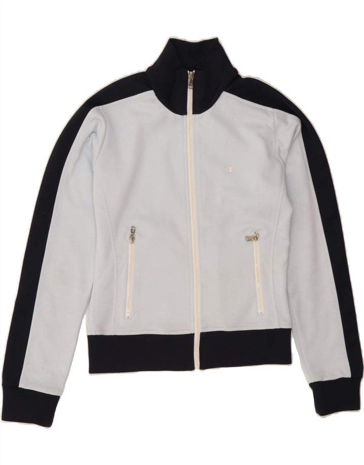 CHAMPION Womens Tracksuit Top Jacket UK 12 Medium Blue Colourblock Vintage Champion and Second-Hand Champion from Messina Hembry 