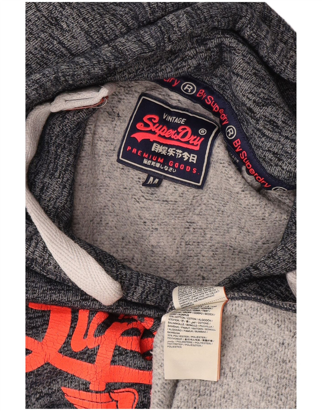 Pulover Superdry pentru damă cu grafică cu capota UK 12, mediu, albastru marin, bumbac cu pete