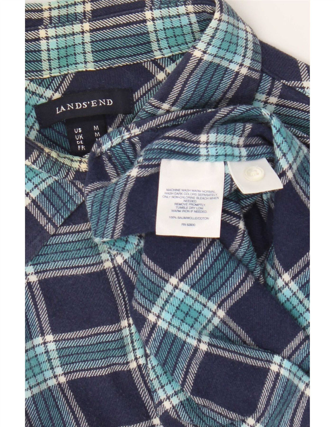 Cămașă de flanel pentru femei Lands End UK 14 Medium Bluemarin Check Bumbac