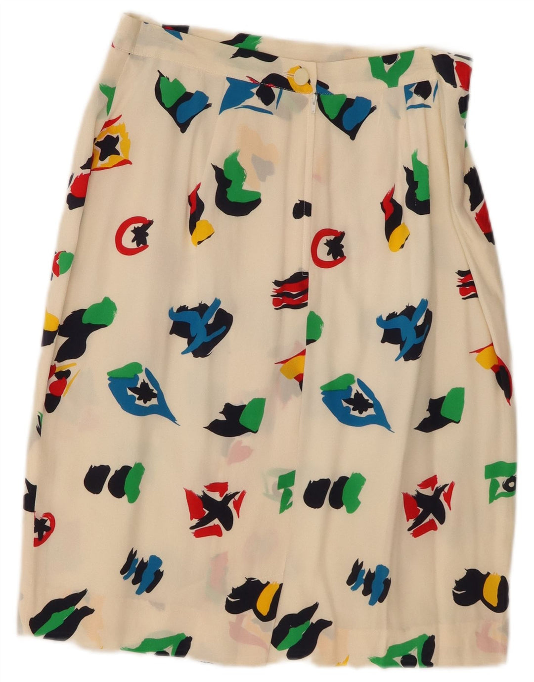 Fusta midi vintage cu model abstract pentru femei UK 10 Small W28 Off White