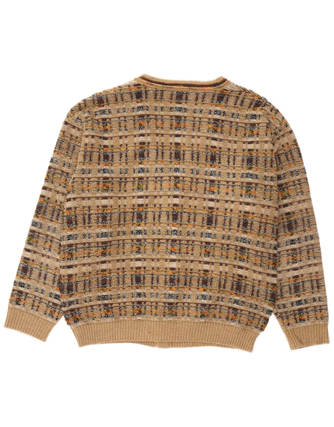 Vintage Mens Cardigan Sweater Large Beige Check