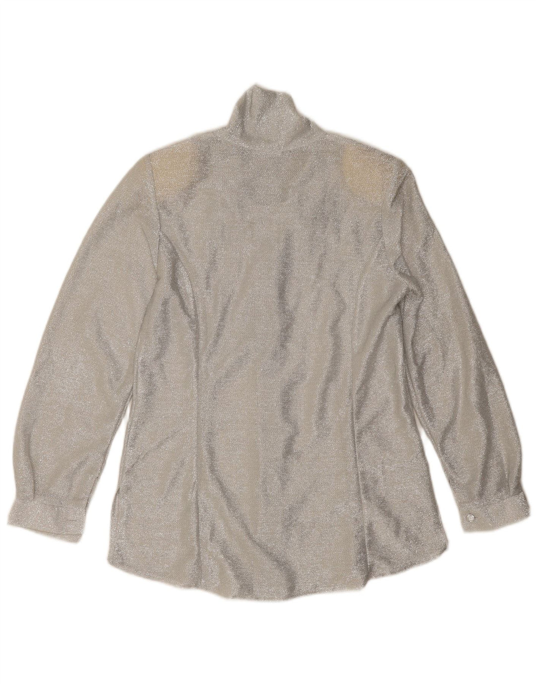 Bluză vintage pentru femei cu cămașă cu cravată în față UK 12 Medium Argintiu pete