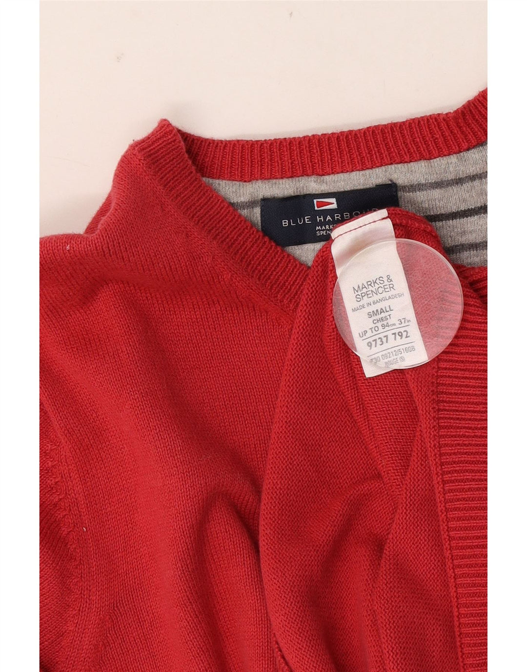 Pulover Marks & Spencer pentru bărbați, Blue Harbour, cu gât de barcă, din bumbac roșu mic