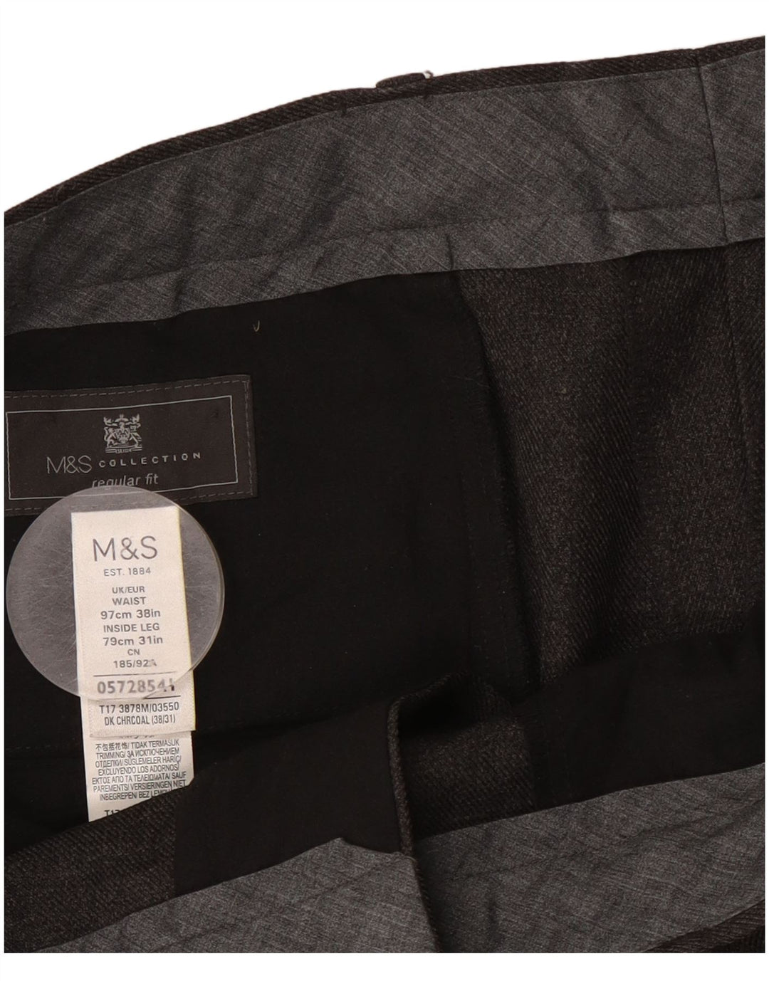 Marks & Spencer Pantaloni de costum obișnuiți drept bărbați L38 L31 poliester gri